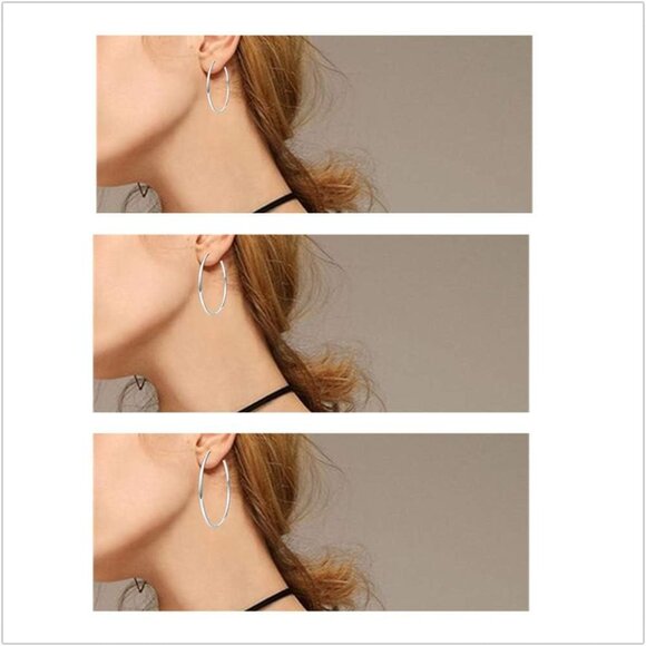 4 Pairs Sterling Silver Hoop Earrings Set - 14k White Gold Plated, Sizes 30-60mm - Picture 4 of 6